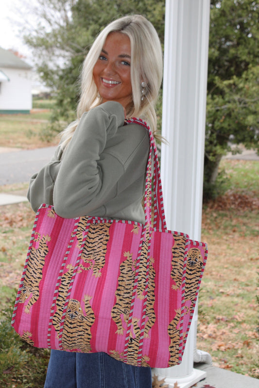 Pink Noel Tiger Tote