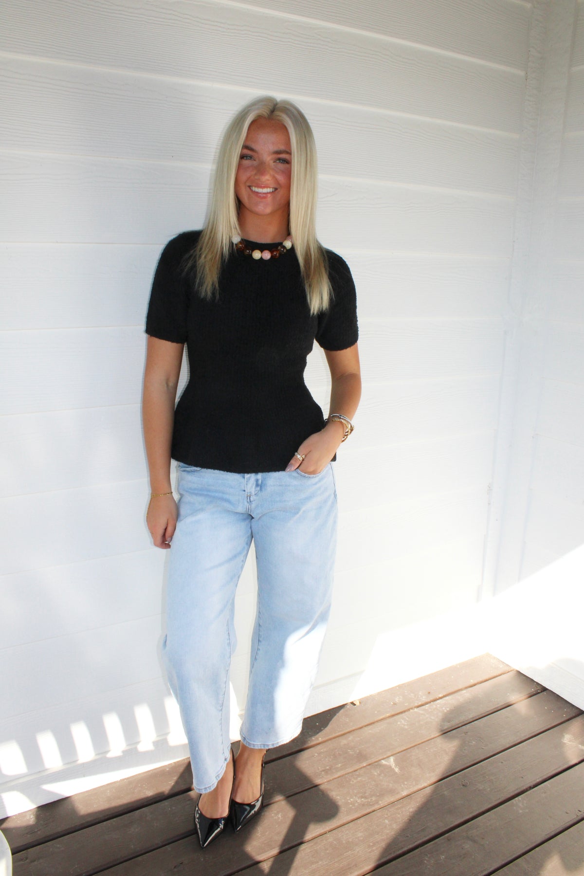 Black Peplum Knit Top