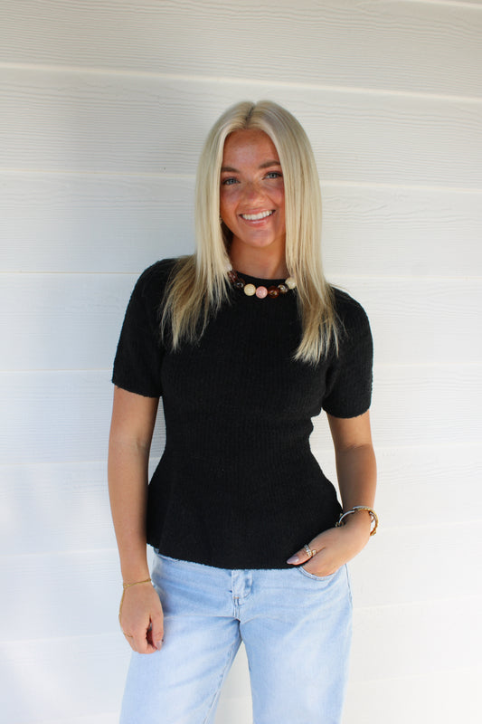 Black Peplum Knit Top