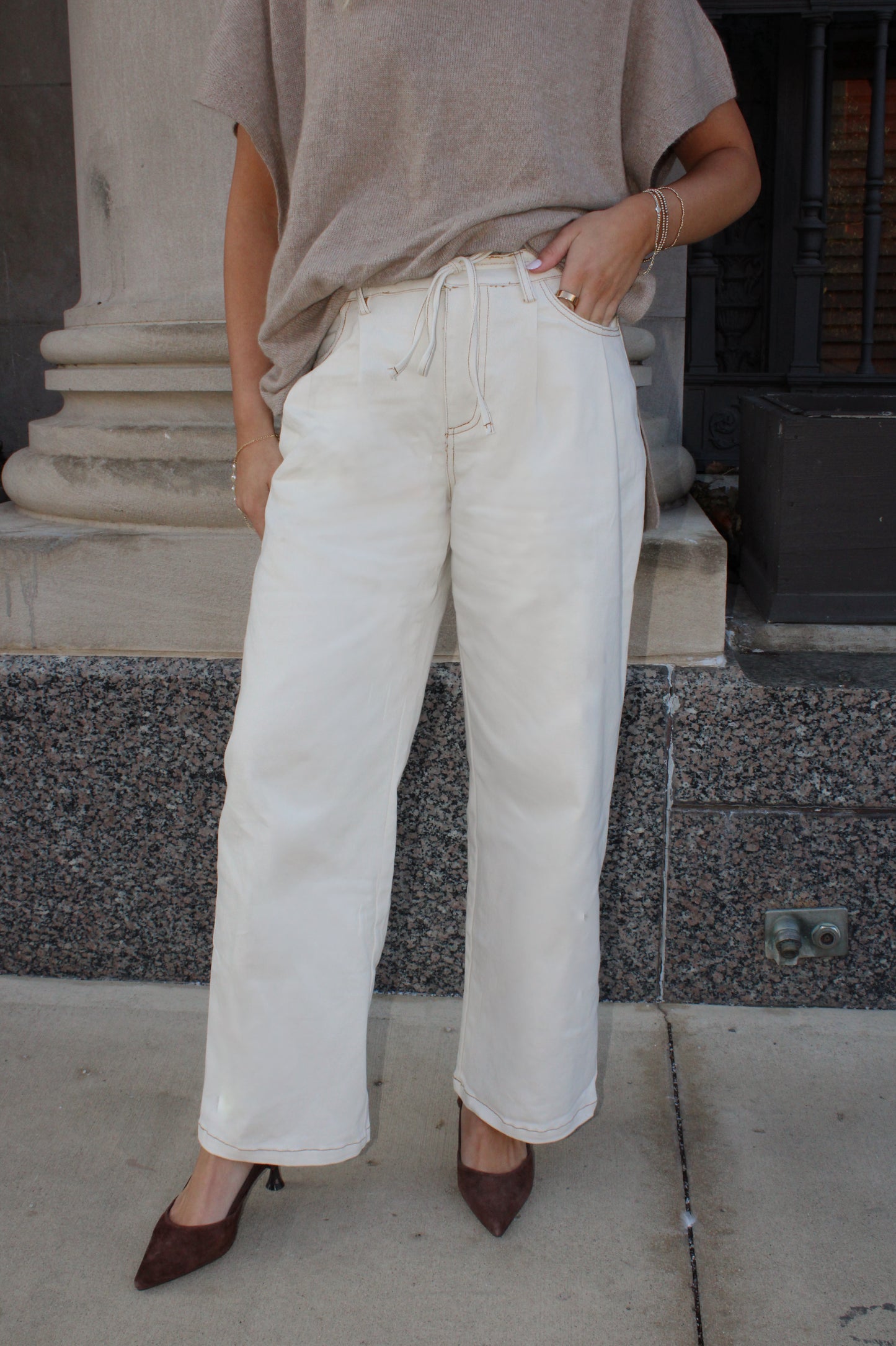 Champagne Twill Tie Pants